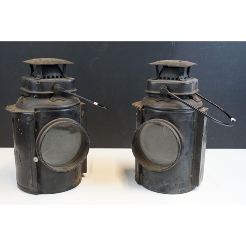 346 - Pair of 20th century railway lantern lamps by Adlake, H 35cm