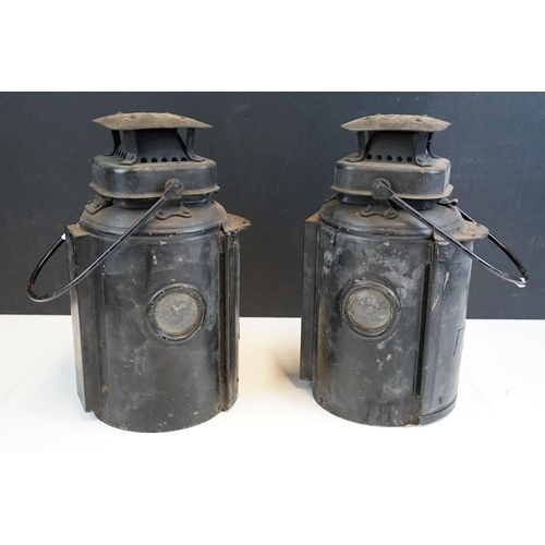 346 - Pair of 20th century railway lantern lamps by Adlake, H 35cm