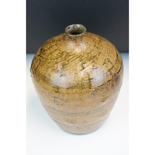 6 - Collection of studio pottery to include two Kim Ford wood fired stoneware bottles (both with impress... 