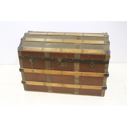 354 - Early 20th century dome topped cabin trunk chest, H 58cm, W 84cm, D 48cm