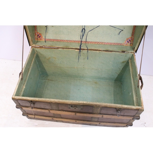 354 - Early 20th century dome topped cabin trunk chest, H 58cm, W 84cm, D 48cm