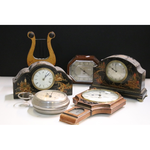 356 - Assorted clocks to include History craft, Smith Electric Art Deco mantle clock, large stopwatch, nov... 