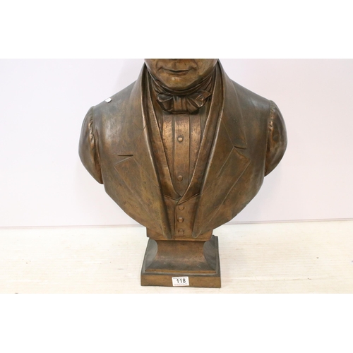 118 - Late 19th century portrait of a gentleman bronze half bust, modelled as a smartly dressed gentleman ... 