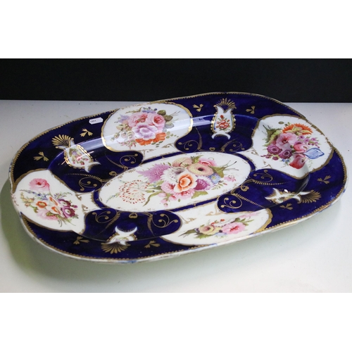 12 - 19th Century Victorian twin handled tureen and matching platter having hand painted floral sprays an... 