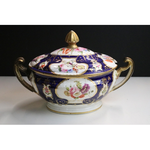 12 - 19th Century Victorian twin handled tureen and matching platter having hand painted floral sprays an... 