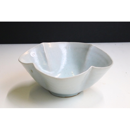 13 - James Walford  (1913 - 2003) studio pottery stoneware bowl with scalloped rim and celadon glaze. Imp... 