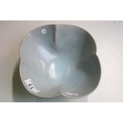 13 - James Walford  (1913 - 2003) studio pottery stoneware bowl with scalloped rim and celadon glaze. Imp... 