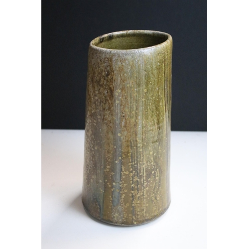 14 - Mark Melbourne (1964-) studio pottery stoneware vase glazed with ash an running iron glazes. Unsigne... 