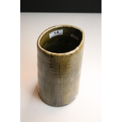 14 - Mark Melbourne (1964-) studio pottery stoneware vase glazed with ash an running iron glazes. Unsigne... 