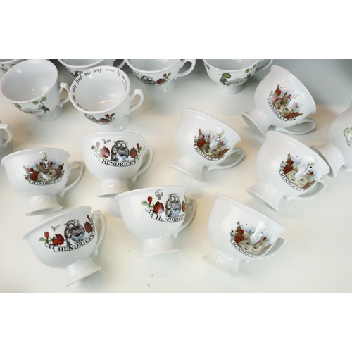 79 - Assortment of promotional advertising Hendricks Gin tea cups with quotes and illustrations, 35 total