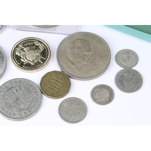 10 - A small collection of mainly British pre decimal coins to include 1937 silver crown, 1935 cased silv... 