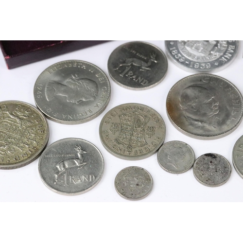 10 - A small collection of mainly British pre decimal coins to include 1937 silver crown, 1935 cased silv... 