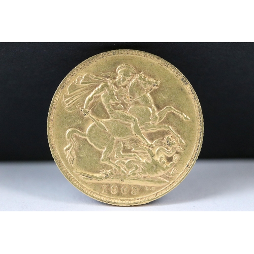 11 - A King Edward VII 1903 gold full sovereign coin with Perth mint mark.