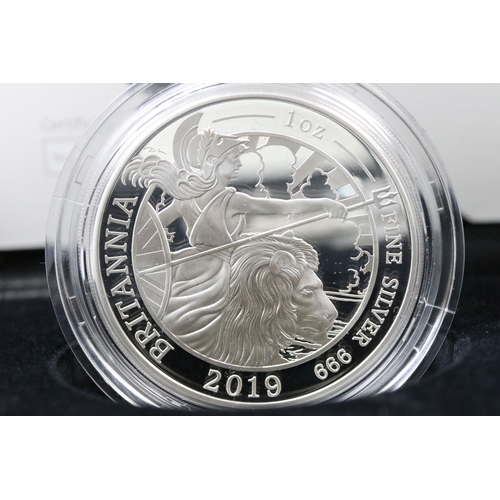 42 - A Royal Mint 2019 Britiannia United Kingdom six coin silver proof set, encapsulated within fitted di... 