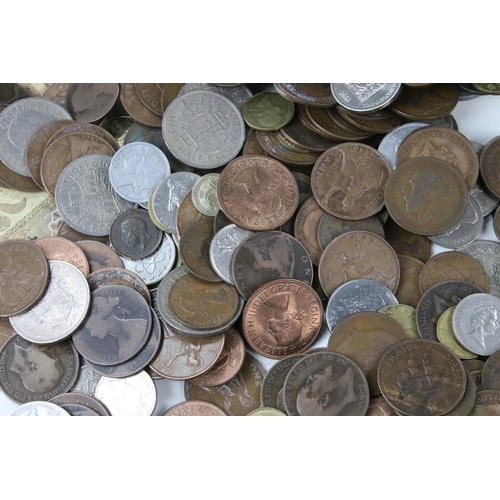 9 - A collection of British pre decimal and world coins together with a small selection of banknotes.