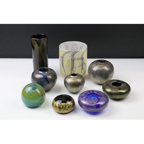 10 - Selection of nine studio glass pieces to include Chris Lucas, Isle of Wight and Mdina examples