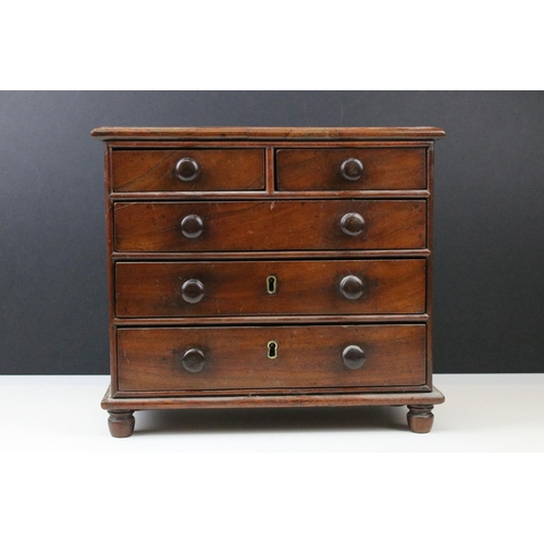 103 - 19th Century mahogany apprentice piece chest of drawers having two over three drawer configuration r... 