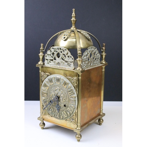 105 - Group of three graduating 19th Century / early 20th Century brass lantern clocks, largest having a m... 