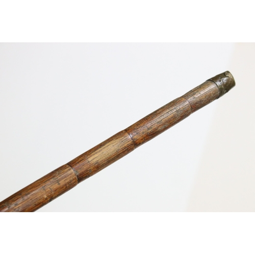 117 - 20th century Briar wood handled walking stick cane with miniature compass top and silver hallmarked ... 