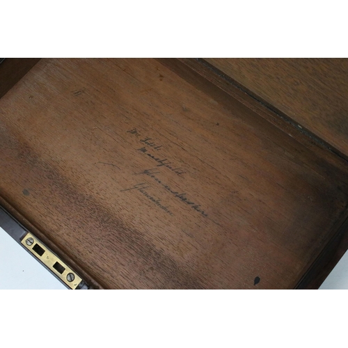 134 - 19th Century Victorian rosewood writing slope box having brass inlay to case and leather slope withi... 