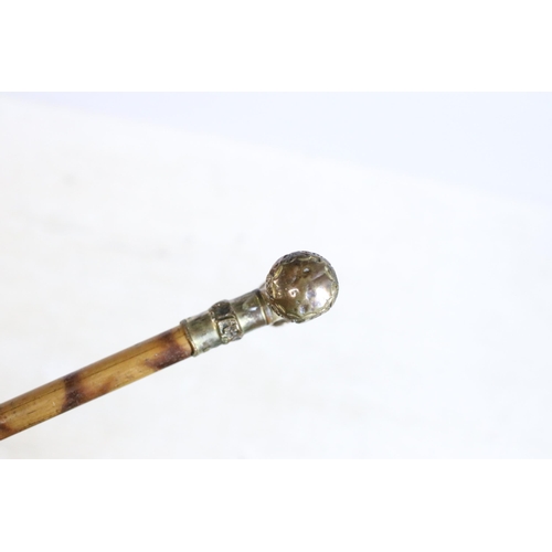 180 - Group of four bamboo walking stick canes to include one metal spiked example and a brass ended reach... 