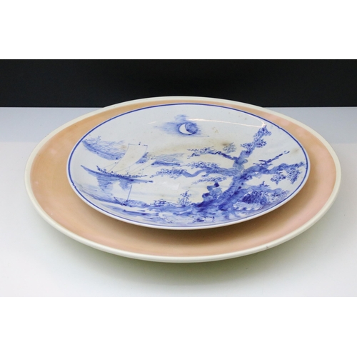 19 - Large Susie Cooper Crown Works Pottery 'Dresden Spray' peach ground charger platter, diameter 46cm t... 