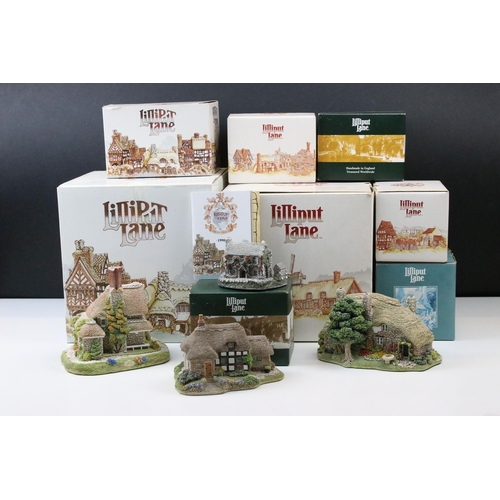 22 - Twelve Lilliput Lane cottages, eight boxed with deeds including St Joseph School, Anne Hathaway’s co... 