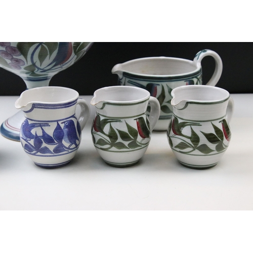 26 - Laurence McGowan, Aldermaston studio pottery pieces to include three jugs, large jug, double handled... 