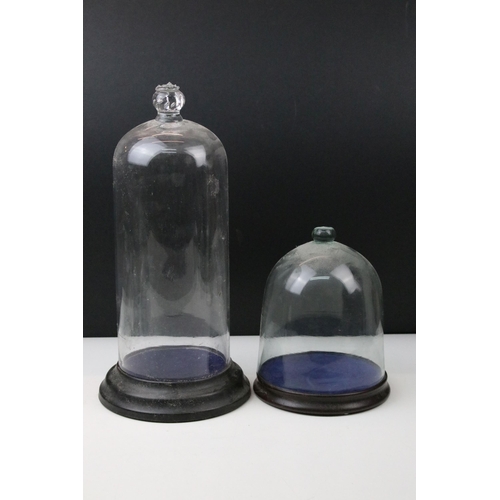 31 - Selection of five glass cloche bell jars, two with wooden bases, tallest approx. 32cm