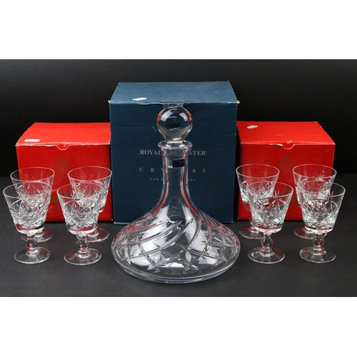 32 - Royal Worcester Crystal Scimitar ships decanter together with Royal Brierly Crystal set of eight sma... 