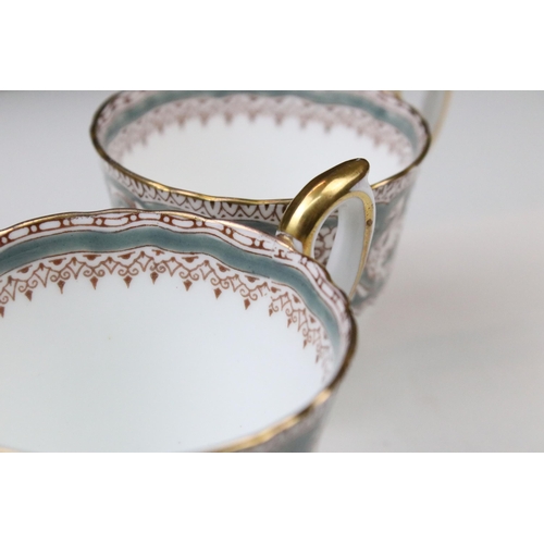 33 - Crown Staffordshire 'Ellesmere' blue and gilt border set of six cups and saucers