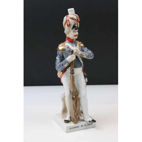 35 - Selection of six Napoleonic soldier figurines, a vintage porcelain gentleman bulldog, Austin Arts sc... 