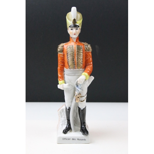 35 - Selection of six Napoleonic soldier figurines, a vintage porcelain gentleman bulldog, Austin Arts sc... 