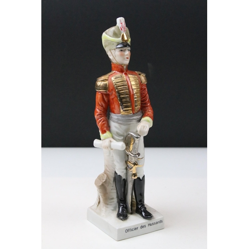 35 - Selection of six Napoleonic soldier figurines, a vintage porcelain gentleman bulldog, Austin Arts sc... 