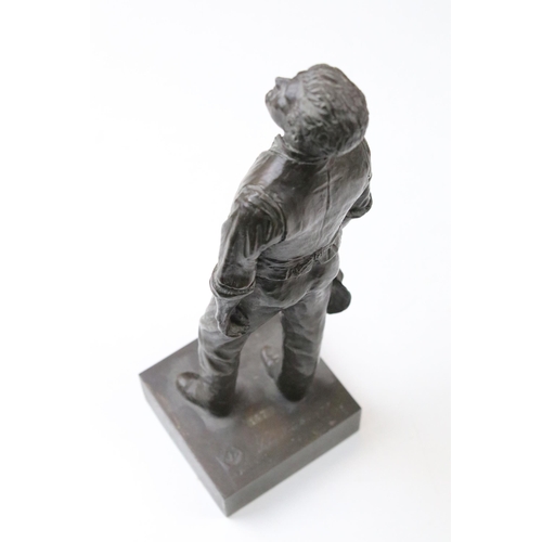 37 - Group of cast sculptures to include a bronze Peter Hicks limited edition of a gentleman on an integr... 