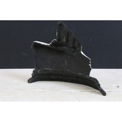 376 - Cast iron painted Titanic ship and cat door stops