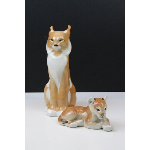 38 - Vintage USSR porcelain animal figurines to include lynx, polar bear, deer, bear, baby leopard and ti... 