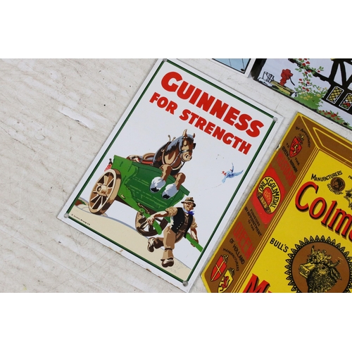 381 - Selection of metal reproduction vintage advertising signs to include Robin starch, Devon toffees, Tw... 