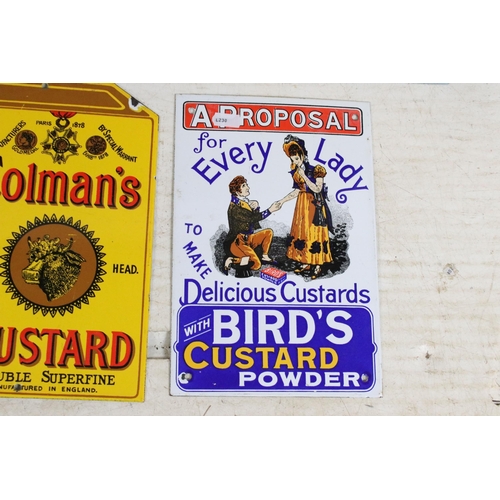 381 - Selection of metal reproduction vintage advertising signs to include Robin starch, Devon toffees, Tw... 