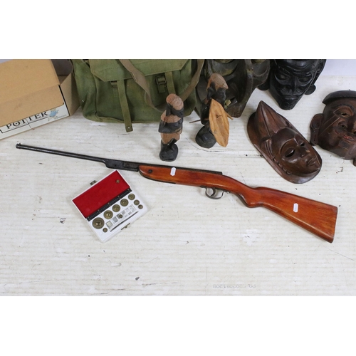 385 - Early to Mid Century Webley junior air rifle together with a military issue WWII kit bag, Gallenkamp... 