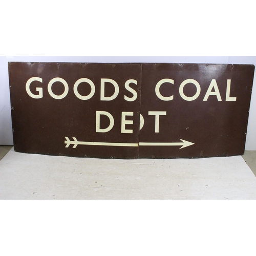 392 - Enamel Sign - Original GWR 'Goods & Coal Depot' British Railway enamel sign, on brown background, si... 