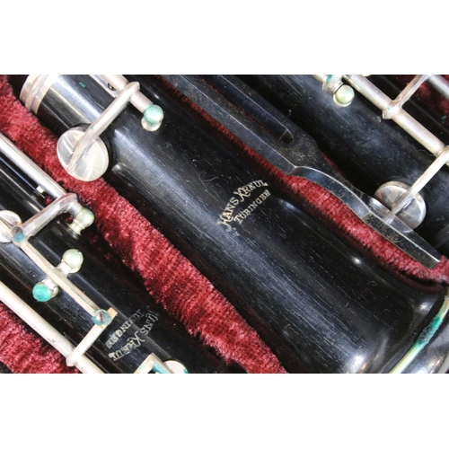 394 - Hans Kreul, Tubingen oboe in fitted hard case and outer case, with tuning fork, impressed 38566?, wi... 