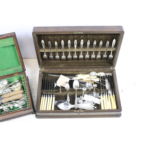 395 - 'Community' silver plate cutlery canteen together with a smaller wooden canteen containing D&A elect... 