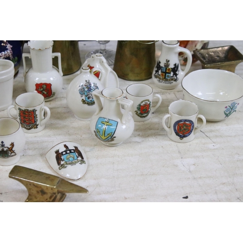 397 - Selection of collectables to include W.H Goss crested ware, together with brass items, brass miniatu... 