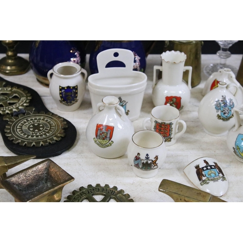 397 - Selection of collectables to include W.H Goss crested ware, together with brass items, brass miniatu... 