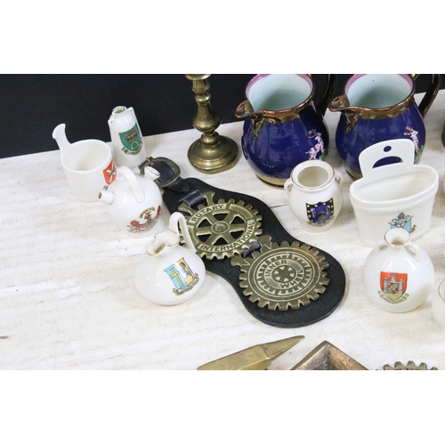 397 - Selection of collectables to include W.H Goss crested ware, together with brass items, brass miniatu... 