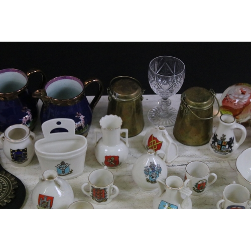 397 - Selection of collectables to include W.H Goss crested ware, together with brass items, brass miniatu... 