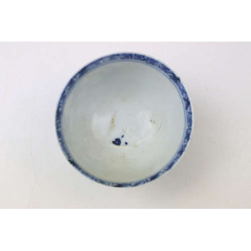 4 - Nanking Qing dynasty cargo tea cup and saucer having blue under glazed decoration featuring pagoda s... 