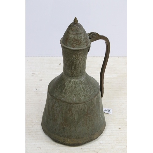 449 - Antique brass apothecary pestle and mortar together with a 20th century Turkish copper ewer