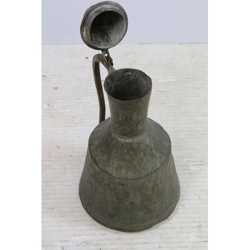 449 - Antique brass apothecary pestle and mortar together with a 20th century Turkish copper ewer